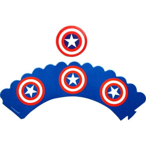 Disney Captain America 24 pcs/lot Birthday Party Cupcake Wrappers And Toppers With NO Sticks Christmas Cake Decorations Supplies