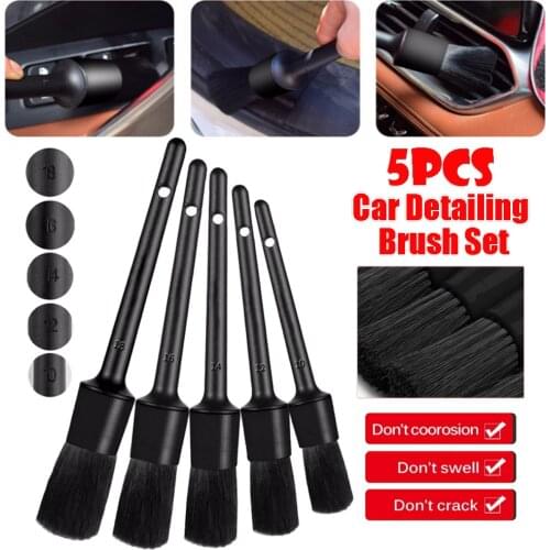 5pcs/set Natural Boar Hair Detail Car Cleaning Brush Multifunction Washing Car Interior Air-conditioner Cleaning Detailing Brush