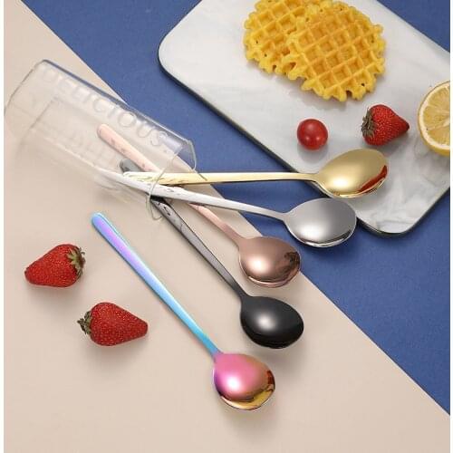 6pcs Soup Spoon Stainless Steel Ice Cream Spoons Set Coffee Mixing Tableware Western Style Dinnerware Dropshipping Wholesale
