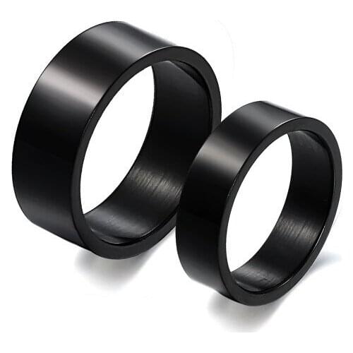 8mm Fashion Black Simple Classic Smooth 316L Stainless Steel Rings