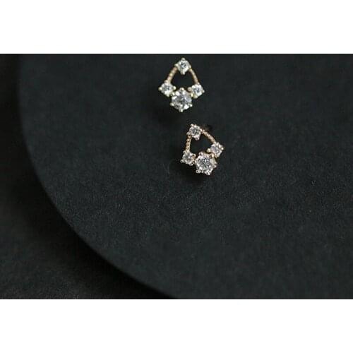 925 Sterling Silver Plated 14K Gold Diamond Shiny Zircon Elegant Fashion Wedding Ear Stud Earrings for Women Gift 2020 New