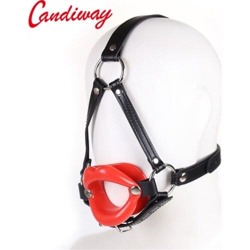 BDSM Lips gag pony play Leather harness for women men silicone Ball Mouth Oral Fixation Stuffed Adult Games Flirting Sex Toys