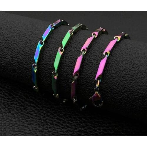 20 24 Inches Rainbow Plated Rhombus Color Stainless Steel Ball Station Chain Floating Locket Rolo Bamboo Chains Necklace Chain