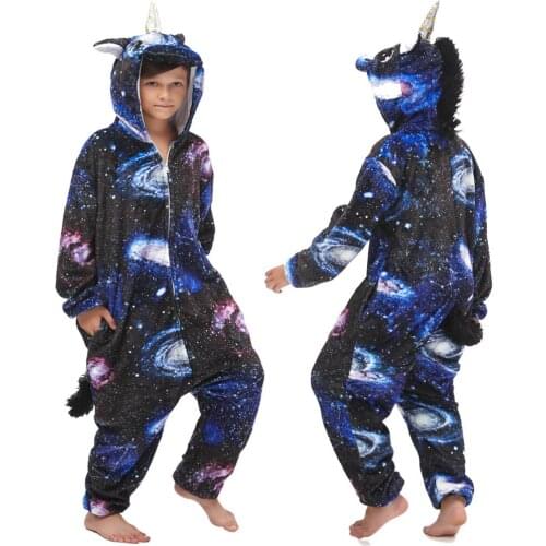 Kids Starry Unicorn Pajamas Kigurumi Baby Boys Winter Warm Soft Pajamas Children Hooded Onesies Sleepwear for Kids Girl Homewear