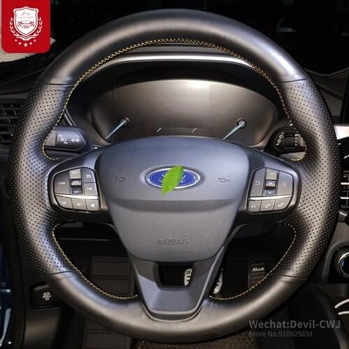 DIY hand-stitched leather car steering wheel cover for Ford Focus Taurus escape kuga hight quality Grip Cover Auto interior