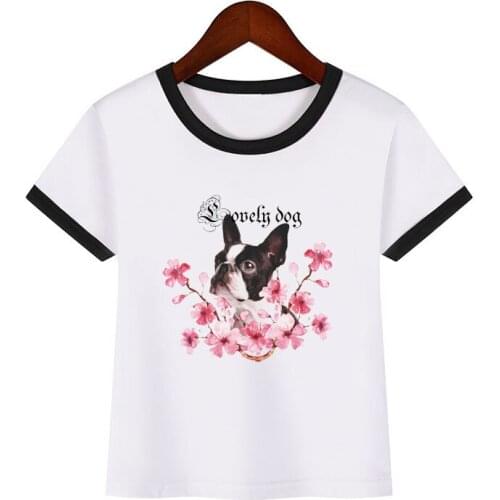 Lovely flower dog print girl t-shirt summer childrens clothes toddler t shirt student casual tee shirts dog lover custom tshirt
