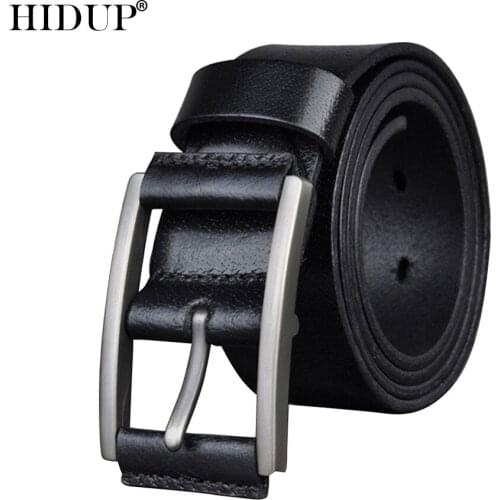 HIDUP Mens Top Quality Cowhide Leather Cover Alloy Pin Buckle Metal Belts Pure Cowskin Men Cow Genuine Belt 3.4cm Width NWJ991