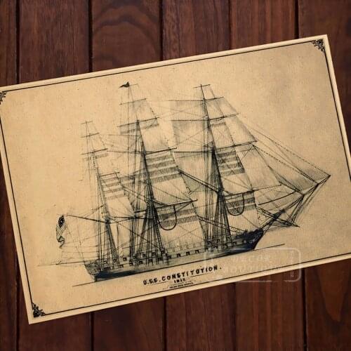 Uss Constitution 1817 Ship Map Classic Vintage Retro Kraft Decorative Poster Maps Home Bar Posters Wall Canvas Sticker Decor Gif