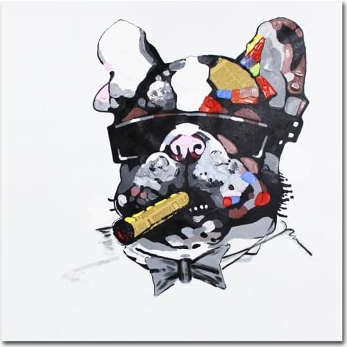 Muzagroo Art Oil Painting Cool Smoking Dog Art Hand Painted on Canvas Bulldog Wall Art for Living Room Home Decor Office Art