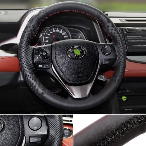Leather Hand-stitched Steering Wheel Cover For Toyota Corolla Camry Avalon Highlander Yatis L CH-R Prado Vios RAV4