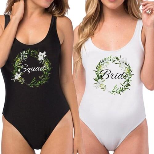 Bride&Squad Wreath Swimsuits Lily Flower One Piece Swimsuit Women Swimwear Holiday Pool Wedding Bachelor Party Bathing Suit