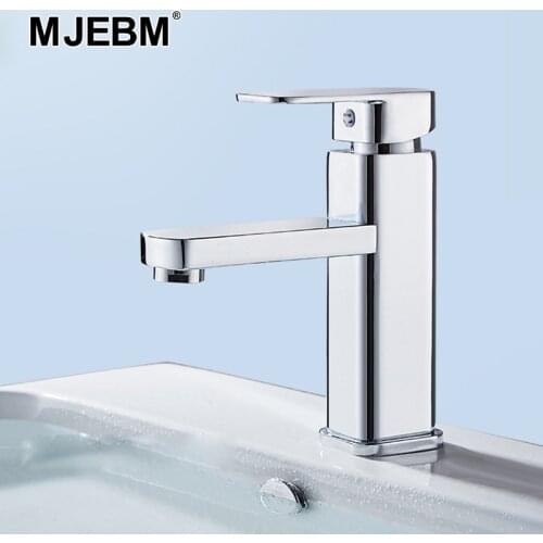 MJEBM Silver Square Bathroom Sink Faucet Single Handle Basin Faucet Wash Tap Bathroom Toilet Deck Mounted Basin Tap