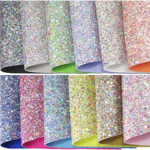 A4 sheet 8"X11.8" Chunky Glitter Fabric match backing glitter fabric Faux PU Leather for bow diy decoration crafts 1pieces F0389