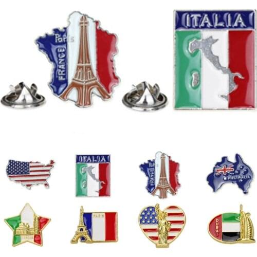 American USA Map Italia Australia France National Map Flag Brooch Iron Badge Clothing Collar Enamel Lapel Pin Accessory