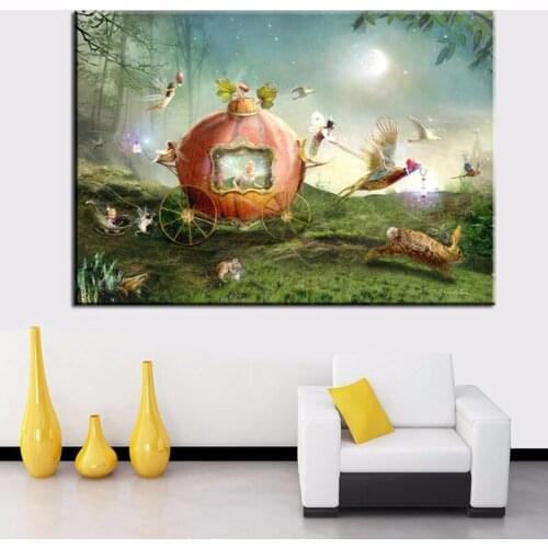 Cartoon Angels Flower Fairies Abstract Oil Painting Print on Canvas Poster Wall Picture for Girls Room nursery Christmas Decor