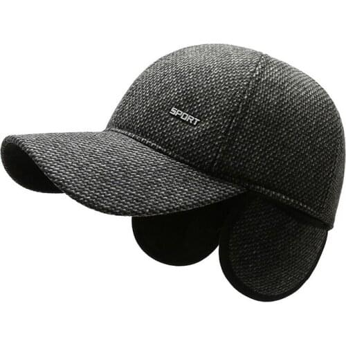 Men Felt Winter Simple Baseball Hat with Earflaps Snapback Cap Women Keep Warm Gorras Thicken Ear Protection Dad Cap