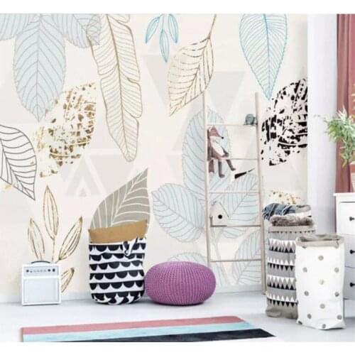 Custom Mural 3D Wall Paper Nordic Vintage Hand Painted Leaves Abstract Mural Living Room Bedroom TV Background Papel De Parede