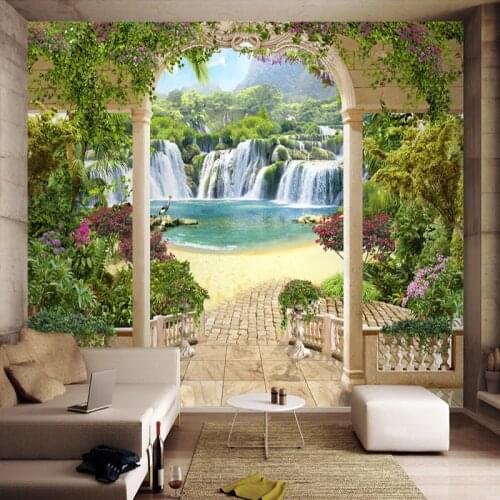 Custom Wall Cloth Garden balcony waterfall landscape Photo Mural Wallpaper Living Room TV Background Wall Sticker Wall Painting