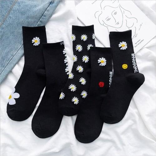New Small Daisy Female Middle Tube Socks Japanese Ins Tide Korean Chrysanthemum Spring and Summer Thin Stockings Men