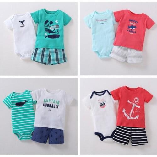 Baby boy clothes newborn outfit short sleeve T shirt tops bodysuit shorts infant clothing summer set print costume new born suit