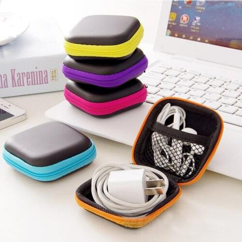 Purple Type Portable Zipper Hard Headphone Case PU Leather Earphone Bag Protective Usb Cable Organizer Mini Earbuds Pouch Case