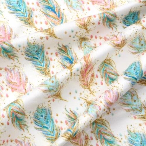 Plaid Feather Mermaid Double Brushed Poly Knit Stretch Sewing Quilting Fabrics Needlework Material DIY Handmade Cloth,1Yc19026