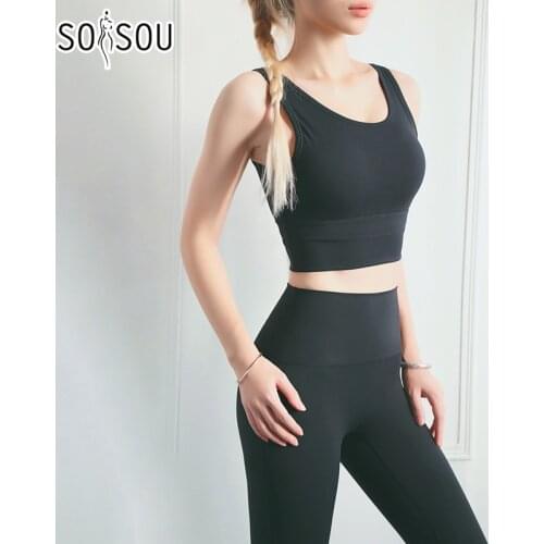 SOISOU 2 Pieces/Set Sports Suits For Women Sportswear Highly Elastic Tight High Waist Womens Suit Solid Color Womens Tracksuit