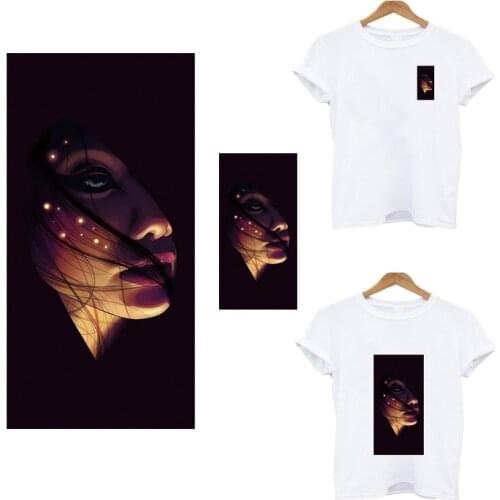 Heat-sensitive patches Beauty girl iron on transfers for clothing stripes thermo stickers on clothes applique custom patch tops