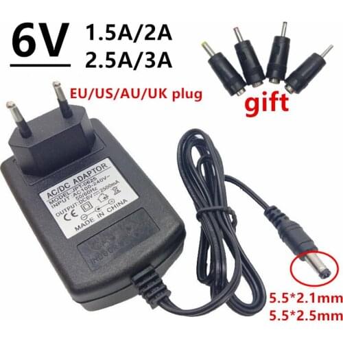 6V EU UK US AU plug AC 110V 220V DC 6V 1.5A 2A 2.5A 3A 2500mA 6 Volt Universal Power Adapter Supply Adaptor 4pcs DC Plugs