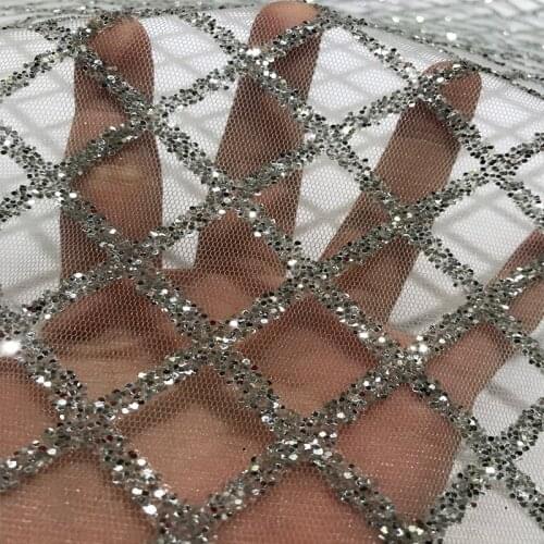 Fashion Top Quality Plaid African Net Lace Guipure Silver Glitter French Sequin Fabric for Sewing Clothes Soft Voile Tulle Mesh