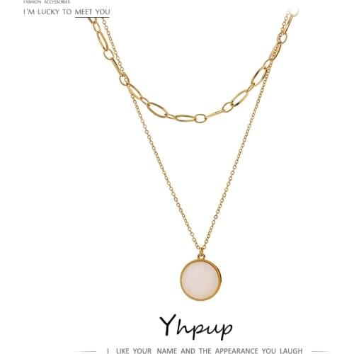 Yhpup Exquisite Natural Shell Layered Pendant Necklace Stainless Steel Waterproof Jewelry Trendy 18 K Metal Collar Necklace 2021