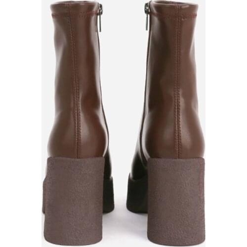 MUMANI 2021 Woman‘s Ankle Boots Square Heel Super High British Style Brown Skinny boots Square Toe Zipper Platform Martin Boots