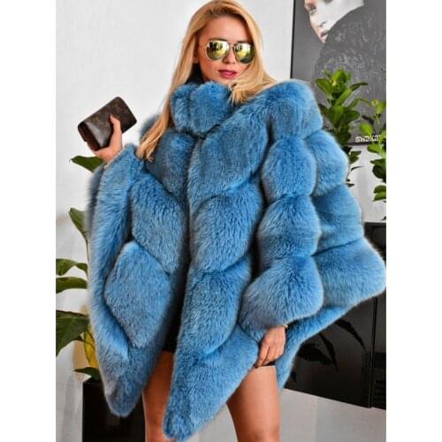 Winter Fashion Real Fur Coat Women 2021 New Natural Whole Skin Genuine Fox Fur Cape Stand Collar One Size Woman Fox Fur Ponchos