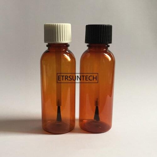 100pcs 30ml brown Refillable PET Essential Bottle With Brush Cap Nail Polish Bottle F2757
