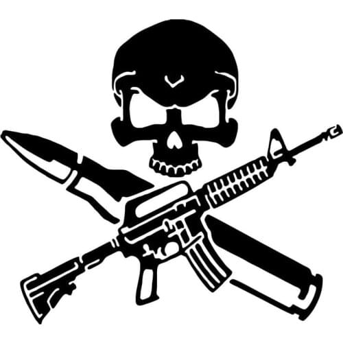 17.7*15.8CM Funny Rifle Bullet Gun Skull Car Stickers Covering The Body Of Fashion Vinyl Decals Black/Silver C7-0996