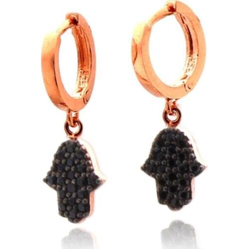925 Sterling Earrings with Black Stone and Fatimas Hand Design