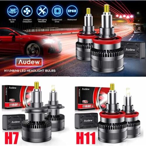 AUDEW 2PCS H7/H11 H8 H9 360 Degree LED Headlight Bulbs 50W 8000LM IP68 Waterproof Auto Lamps 6000K