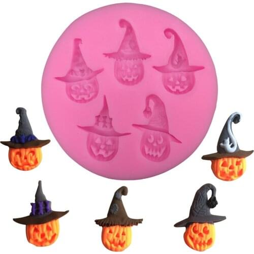 Free shipping Halloween pumpkin witch hat chocolate Party cake decorating tools DIY baking fondant silicone mold T0272