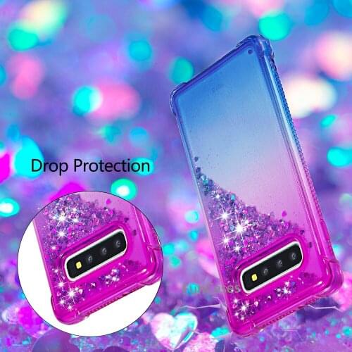 For Samsung Galaxy S10+ S10 Plus Luxury Diamond Quicksand Case Bling Sequin Hard Clear Back Liquid Cover For Samsung S10 Plus