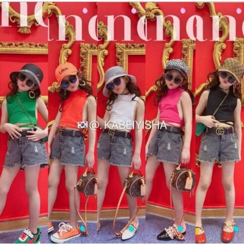 2021 Korea style girls t-shirt cotton summer fashion girls top 3-8t A758