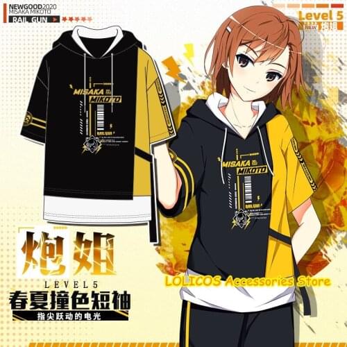 Toaru Kagaku no Railgun Misaka Mikoto T-shirt Casual Hooded Fashion Cosplay Student Men Women Short Sleeve Tee Tops Anime Pants