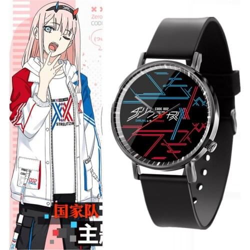 HOT Anime DARLING in the FRANXX Zero Two 02 Cosplay Couple Watches Black Guartz Wrist Watch Fashion Student Xmas Birthday Gift