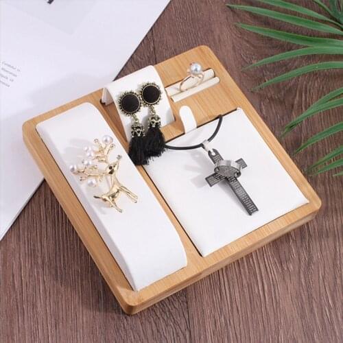 Bamboo And Wood Jewelry Props Display Rack Simple High-end Earrings Ring Necklace Jewelry Set Tray Base Ornaments