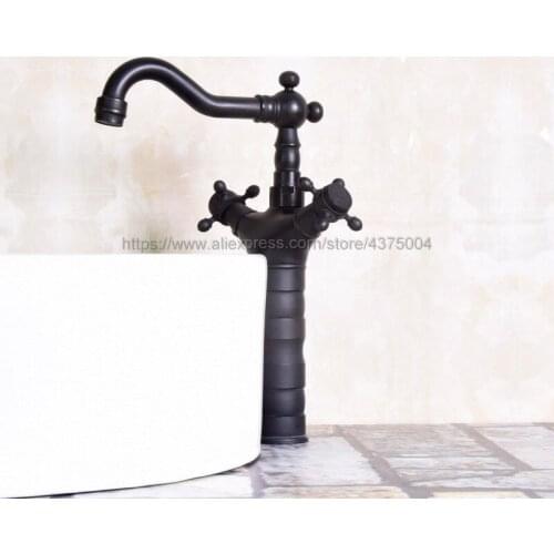 Basin Sink Faucet Oil Rubbed Bronze Dual Cross Handles Hot Cold Water Mixer Tap Bathroom Swivel Water Tap Nnf138