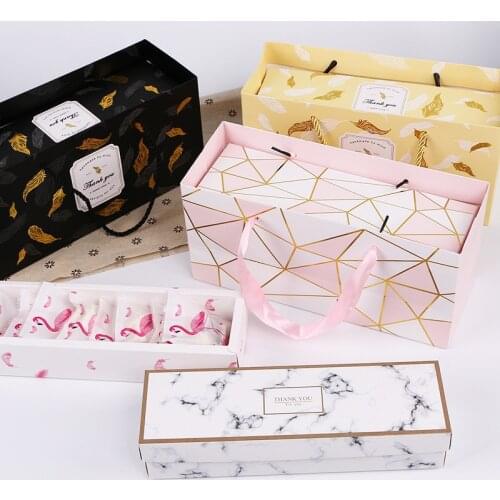 Creative Flamingo Gift Box Marble Paper Bag Dragee Cookies Tote Bags Wedding Chocolate Cake Packaging Paper Boxes Party Supplies