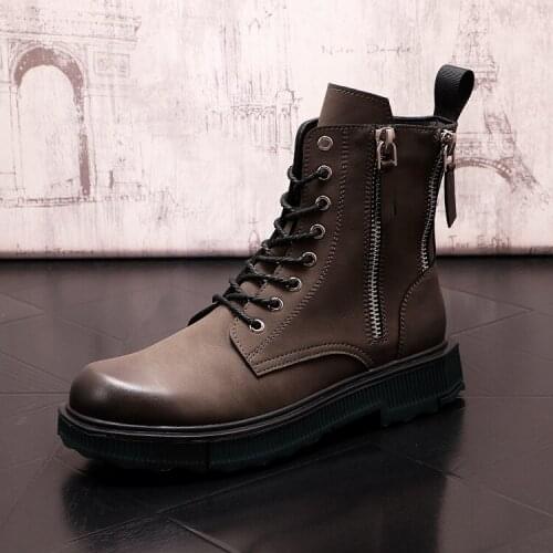 2021 Autumn new Men Casual shoes Height Increasing Shoes zip martin boots work Motorcycle boots Zapatillas Hombre