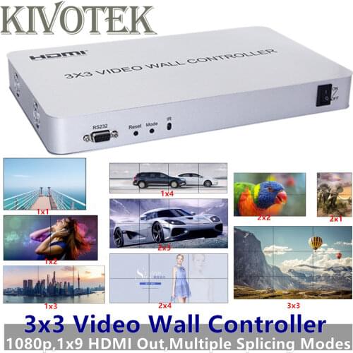 3x3 HDMI Video Wall Controller Adapter 1x9 Hdmi Connector HD LCD TV wall Processor RS232 Control For HDTV Display Free Shipping