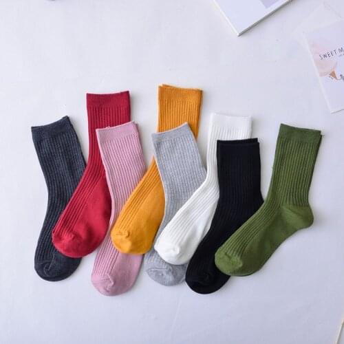 Women Brand Basic Socks Daily Socks Solid Colors Comb Cotton Knitted Girls Casual Socks High Quality Spring Socks Calcetines