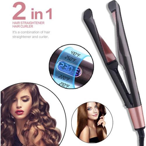 Professional Spiral Wave Curling Iron Styling Tools 2 in 1 Hair Curler & Straightener Tourmaline Ceramic Curling Flat Iron