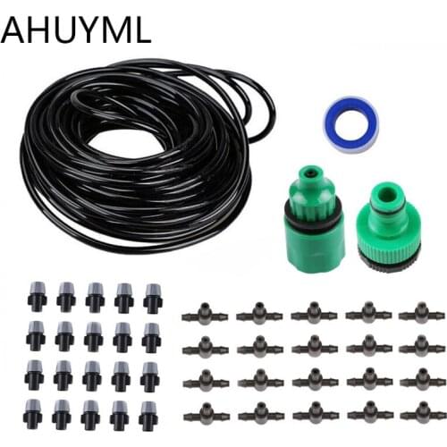 20M 1 Sets Fog Nozzles Irrigation System Portable Misting Automatic Watering Garden Hose Spray Head With 4/7mm Tee And Connector